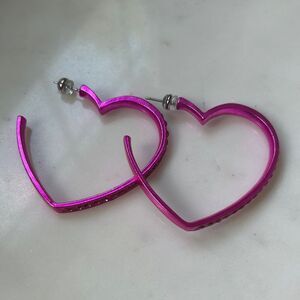 Betsey Johnson Pink Heart Hoop pierced Earrings